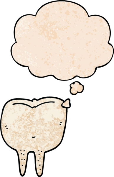 Bir insan tarafından çizilmiş grunge desenli düşünce baloncuklu çizgi film dişleri.