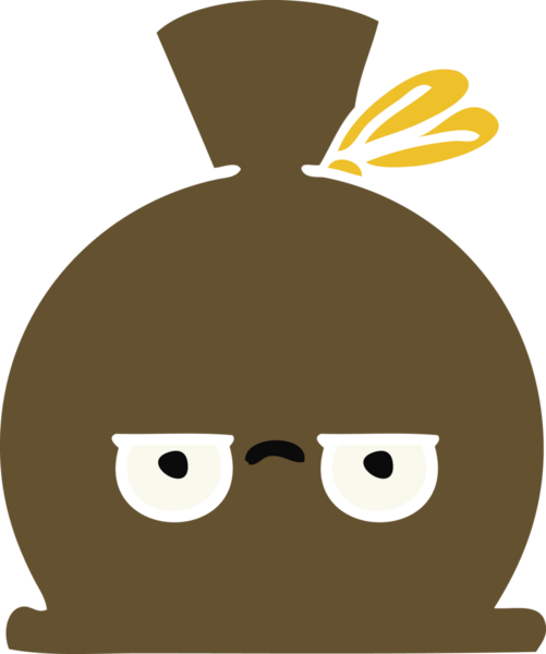 Bir insan tarafından çizilmiş bir çuvalın düz renkli retro karikatürü