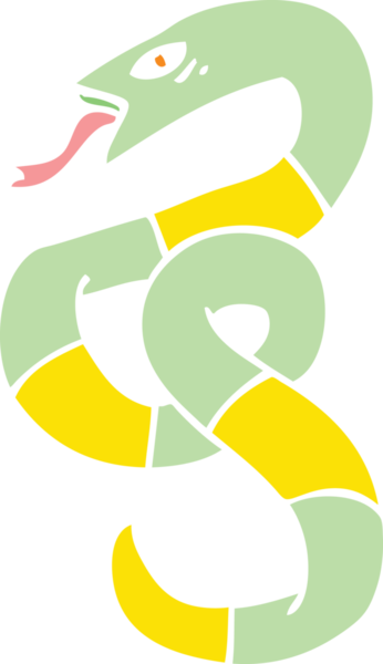 Bir insan tarafından çizilmiş düz renkli çizgi film yılanı.