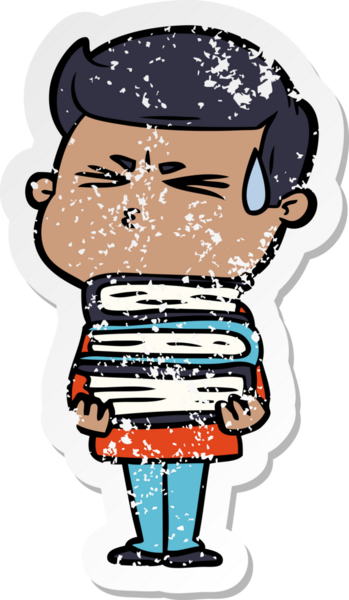 Bir insan tarafından çizilmiş terleyen bir çizgi film karakterinin sıkıntılı çıkartması.