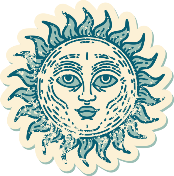 Bir insanın çizdiği yüzü olan bir güneşin sembolik dövmesi.