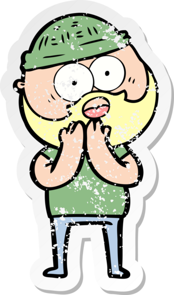 Bir insan tarafından çizilmiş sakallı bir adamın sıkıntılı çıkartması.