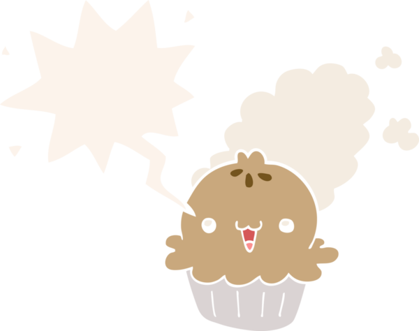 Bir insan tarafından çizilmiş, konuşma baloncuklu şirin bir çizgi film pastası.