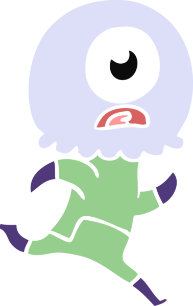 Düz renkli çizgi film Tepegöz, bir insan tarafından çizilen uzaylı uzay adamı.