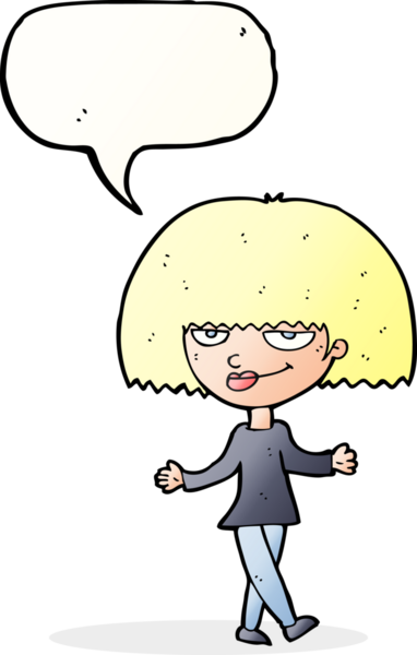 Bir insan tarafından çizilmiş konuşma balonu olan kendini beğenmiş bir kadın.