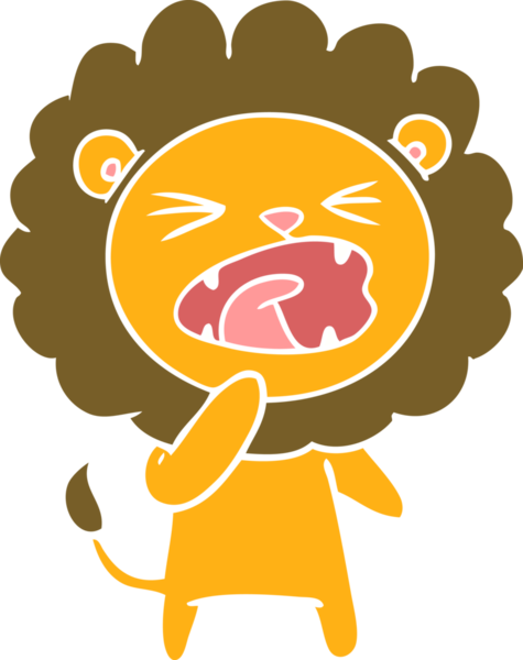 Bir insan tarafından çizilmiş düz renk çizgi film kızgın aslan