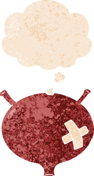 Düşünce baloncuklu karikatür mesanesi bir insan tarafından çizilmiş dertli retro desenli.