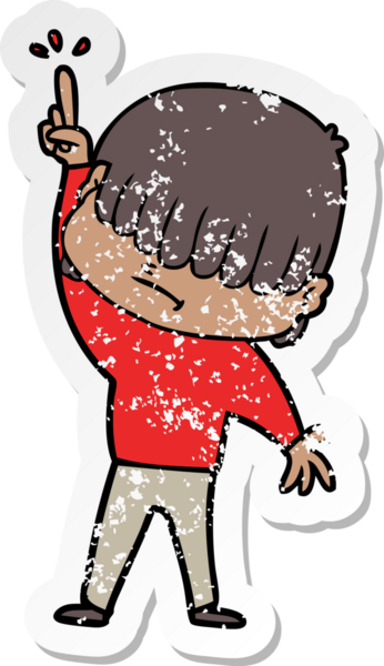 Bir insan tarafından çizilmiş dağınık saçlı bir çizgi film çocuğunun sıkıntılı çıkartması.