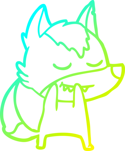 Bir insan tarafından çizilmiş gülen bir kurdun soğuk çizgi çizgisi.