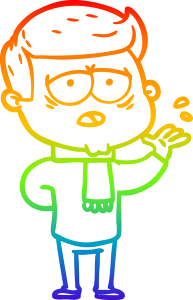 Gökkuşağı gradyan çizgi çizimi bir insan tarafından çizilmiş yorgun bir adam