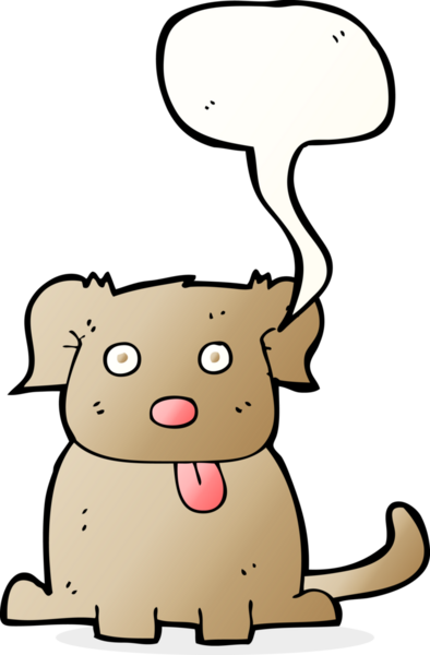 Bir insan tarafından çizilmiş konuşma balonu olan çizgi film köpeği.