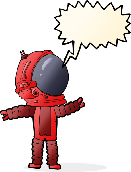 Bir insan tarafından çizilmiş konuşma balonu olan bir astronot.