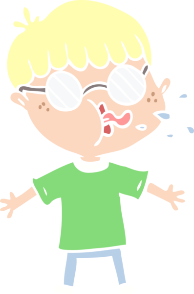 Bir insan tarafından çizilmiş gözlük takan düz renkli çizgi film çocuğu.