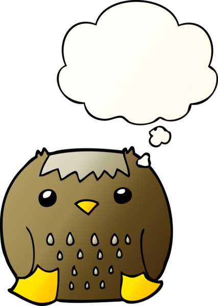 bir insan tarafından çizilmiş yumuşak eğimli düşünce baloncuğu olan çizgi film baykuşu