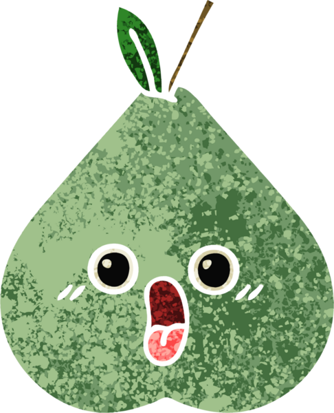 Bir insan tarafından çizilmiş yeşil bir armutun retro çizim tarzı karikatürü
