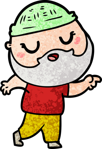 Bir insan tarafından çizilmiş sakallı bir çizgi film adamı.