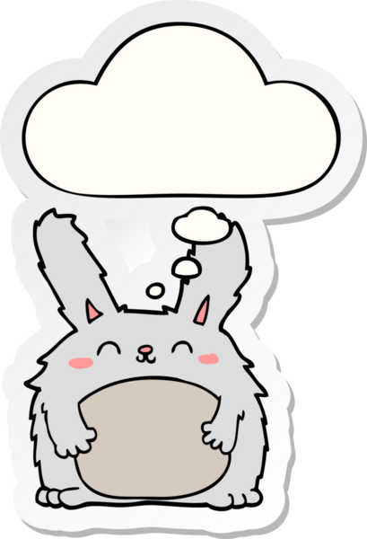 Düşünce baloncuklu kürklü tavşan insan tarafından çizilmiş bir çıkartma.