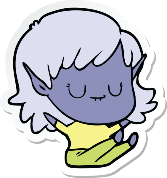 Bir insan tarafından çizilmiş mutlu bir elf kızının çıkartması.