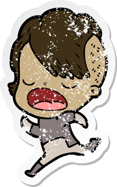 Bir insan tarafından çizilmiş havalı bir hippi kızın karikatür çıkartması.