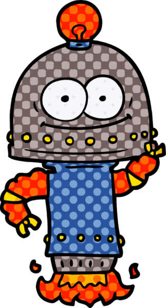 Bir insan tarafından çizilmiş ampullü mutlu karton robot.