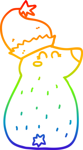 Gökkuşağı gradyan çizgisi bir insan tarafından çizilmiş Noel şapkası giyen bir ayının çizimi