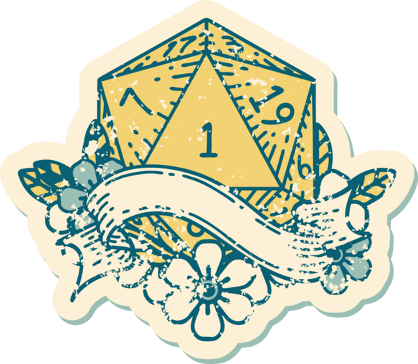 Retro Dövme Biçimi Doğal Bir d20 zar bir insan tarafından çizildi