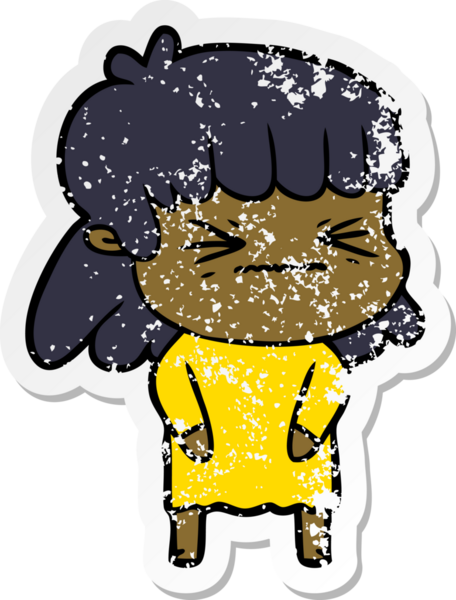 Bir insan tarafından çizilmiş kızgın bir kızın sıkıntılı çıkartması.