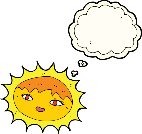 Bir insan tarafından çizilmiş düşünce baloncuklu güzel güneş.