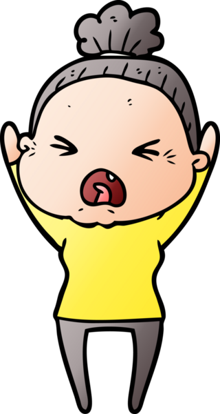 Bir insan tarafından çizilmiş kızgın yaşlı kadın çizgi filmi.