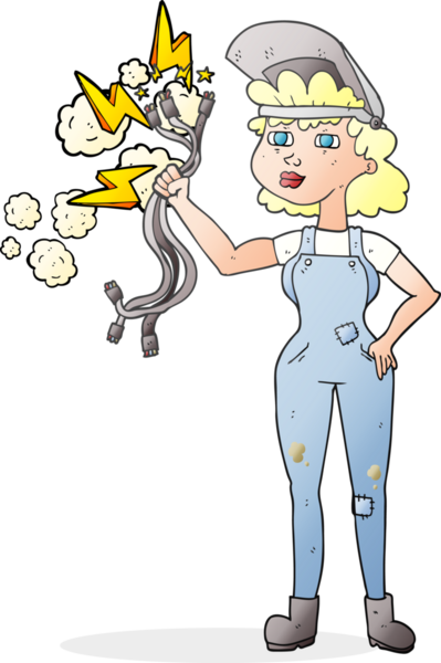 Bir insan tarafından çizilmiş serbest çizim karikatür elektrikçisi kadın.