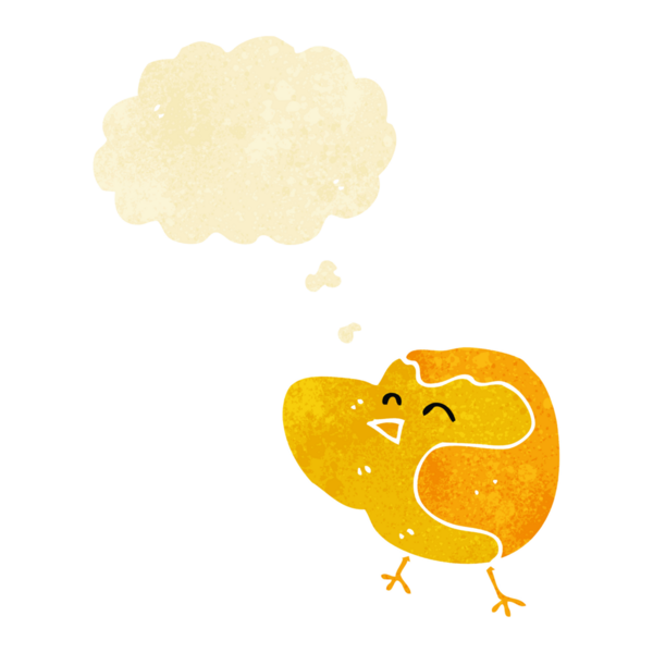 Bir insan tarafından çizilmiş düşünce baloncuklu çizgi film kuşu.