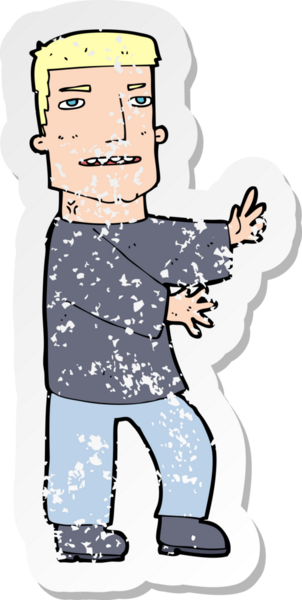 Bir insan tarafından çizilmiş bir karikatür adamın gerilimli çıkartması.