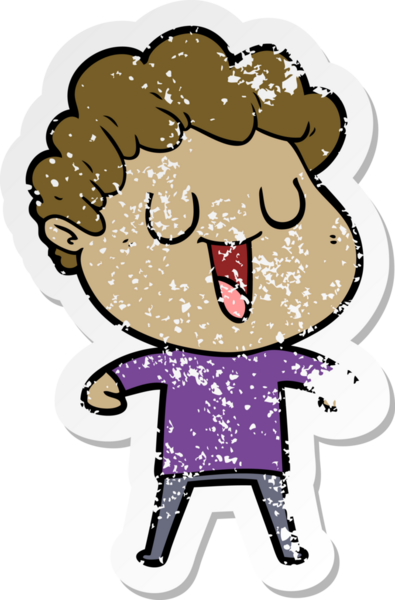 Bir insan tarafından çizilmiş gülen bir karikatürcünün sıkıntılı çıkartması.