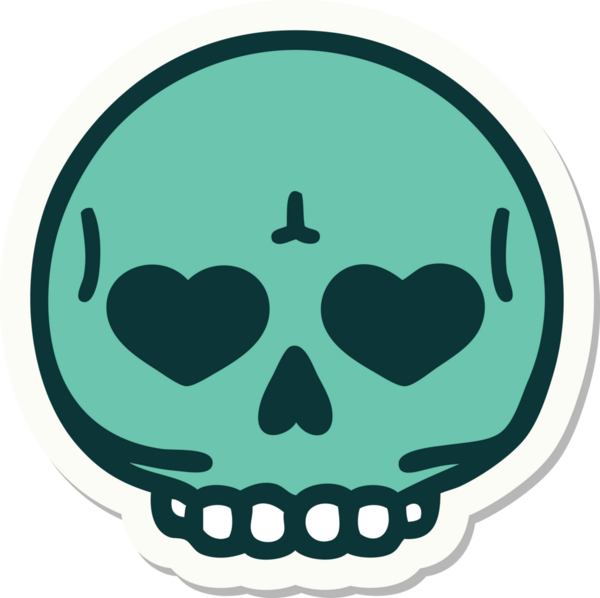 Bir insan tarafından çizilmiş bir kafatasının geleneksel stiliyle dövme çıkartması.