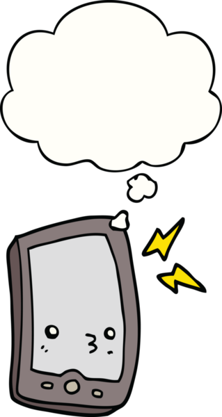 Bir insan tarafından çizilmiş düşünce baloncuklu cep telefonu.