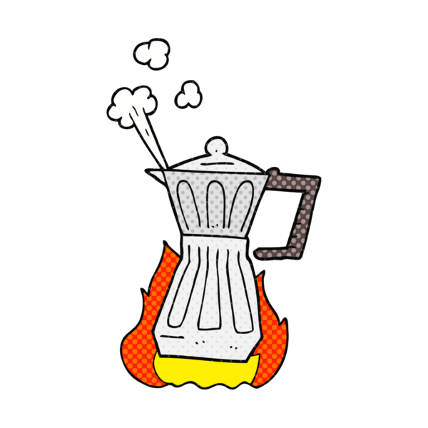 Bir insan tarafından çizilmiş karikatür espresso fırın makinesi.