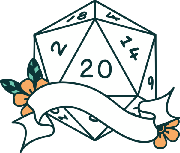 Retro Dövme Biçimi Doğal 20 D20 zar bir insan tarafından çizildi