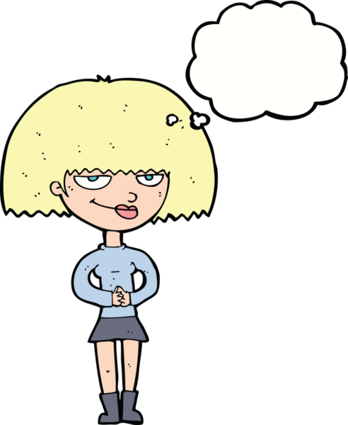 Bir insan tarafından çizilmiş düşünce balonlu sinsi kadın.