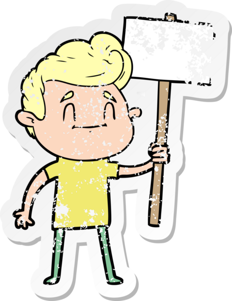 Bir insan tarafından çizilmiş işaretli mutlu bir karikatürcünün sıkıntılı çıkartması.