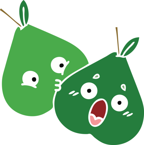 Bir insan tarafından çizilmiş armutun düz renkli retro karikatürü