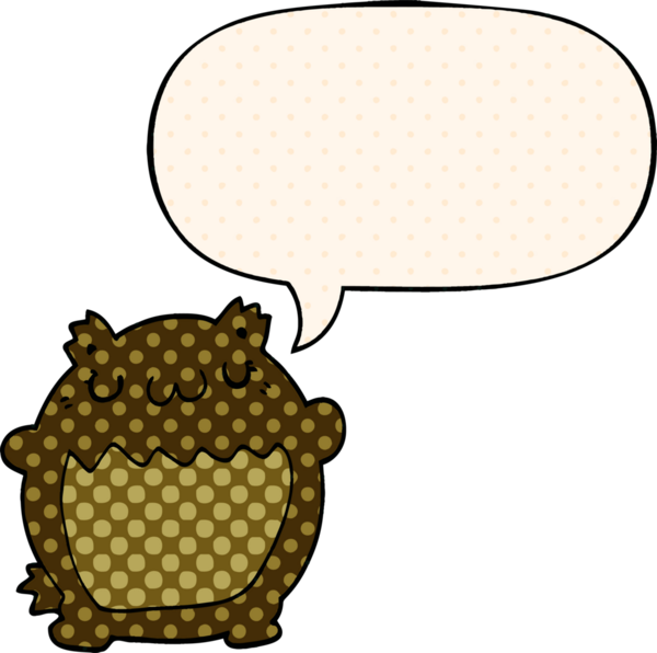 Bir insan tarafından çizilmiş çizgi roman tarzında konuşma balonu olan çizgi film ayısı.