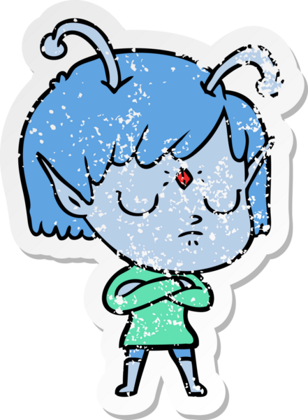 Bir insan tarafından çizilmiş uzaylı bir kızın sıkıntılı çıkartması.