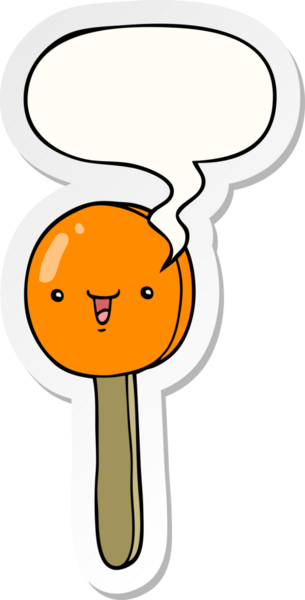 Bir insan tarafından çizilmiş konuşma balonu çıkartmalı çizgi film lolipopu.