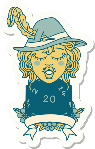 Bir insan tarafından çizilmiş 20 zarlı yarım ork şairin çıkartması.