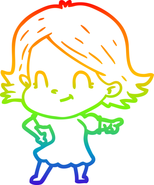 Gökkuşağı gradyan çizimi. Bir insan tarafından çizilmiş karikatür dostu bir kız.