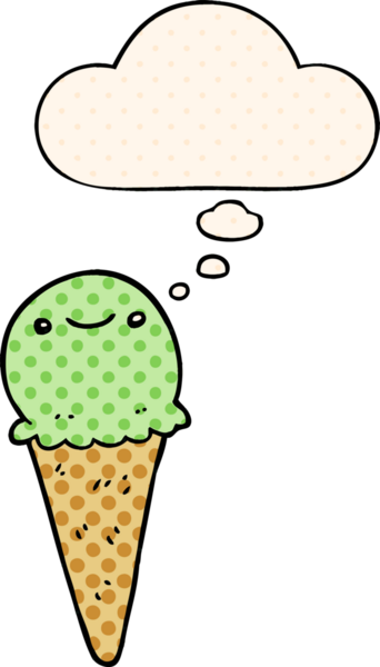 Bir insan tarafından çizilmiş, düşünce baloncuklu karikatür dondurması.