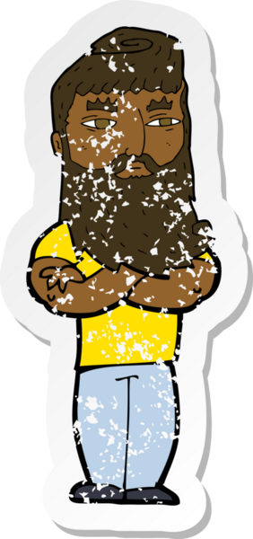 Bir insan tarafından çizilmiş sakallı, ciddi bir adamın karikatür çıkartması.