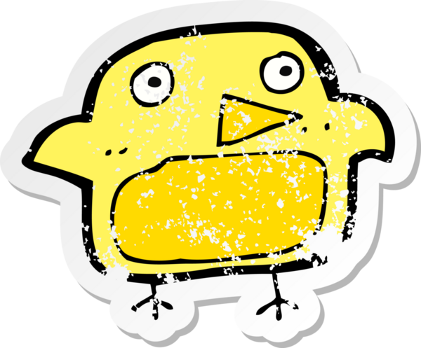 Bir insan tarafından çizilmiş karikatür kuşunun gerilmiş çıkartması.