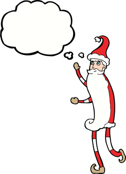 Bir insan tarafından çizilmiş düşünce baloncuklu sıska Noel Baba çizgi filmi.