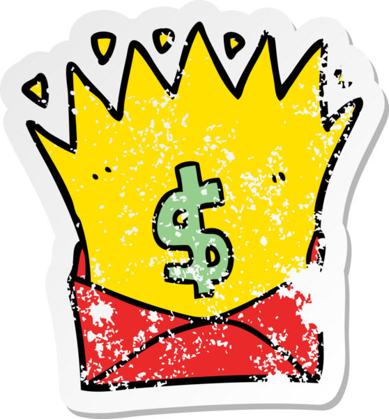 Bir insan tarafından çizilmiş para işaretli karikatür etiketi.